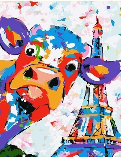 Colorful Cow At Paris Animals Painting By Numbers Kits