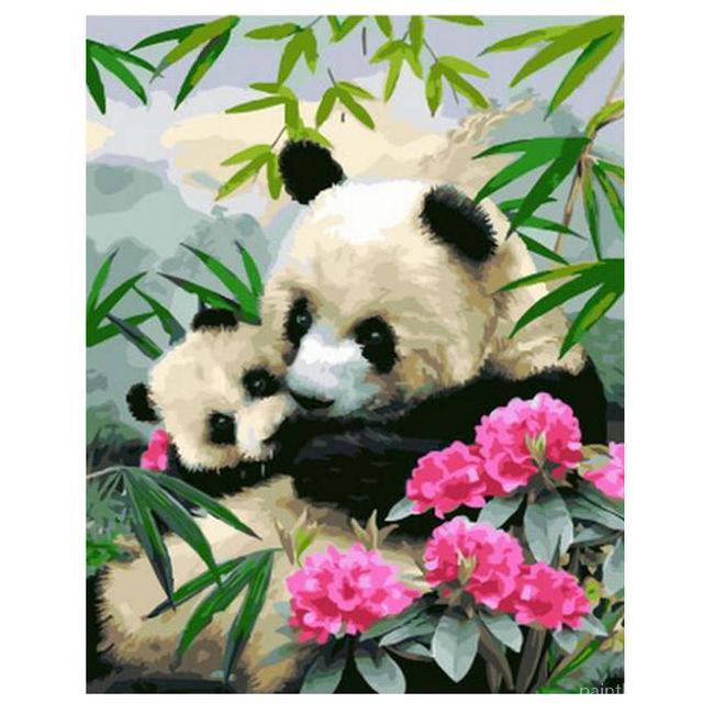 Panda With Flowers Animals Painting By Numbers Kits