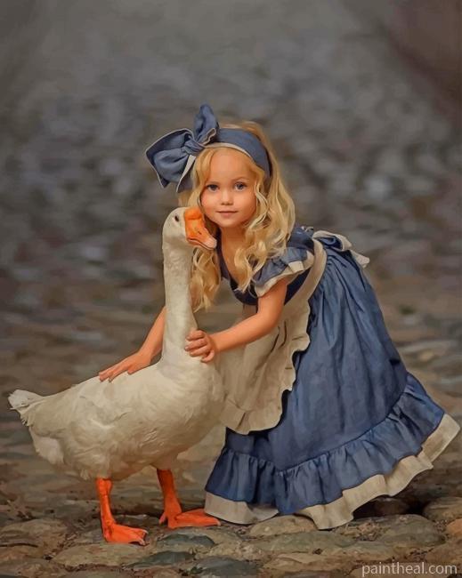 Little Girl With A White Duck NEW Painting By Numbers Kits