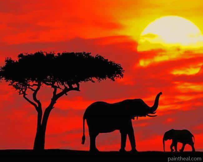 Elephants Silhouette NEW Painting By Numbers Kits