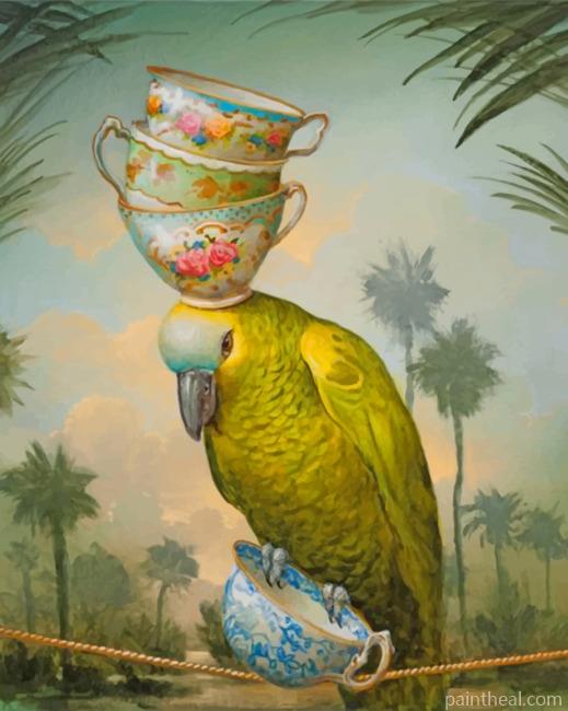 Yellow Parrot Carrying Cups Painting By Numbers Kits