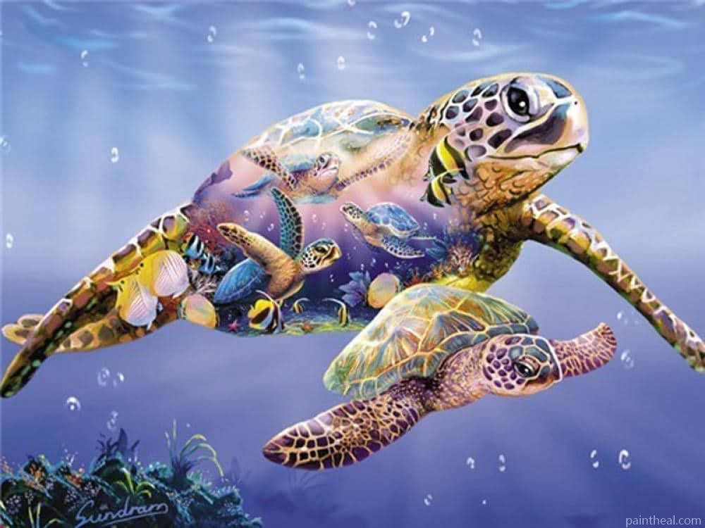 Underwater Sea Turtle Animals Painting By Numbers Kits