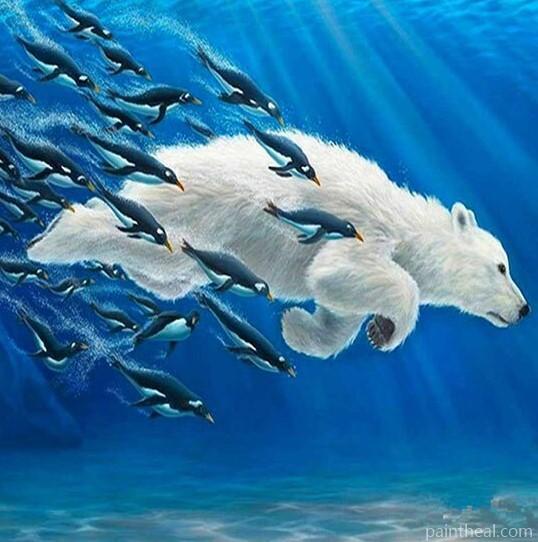 Polar Bears Swim Animals Painting By Numbers Kits