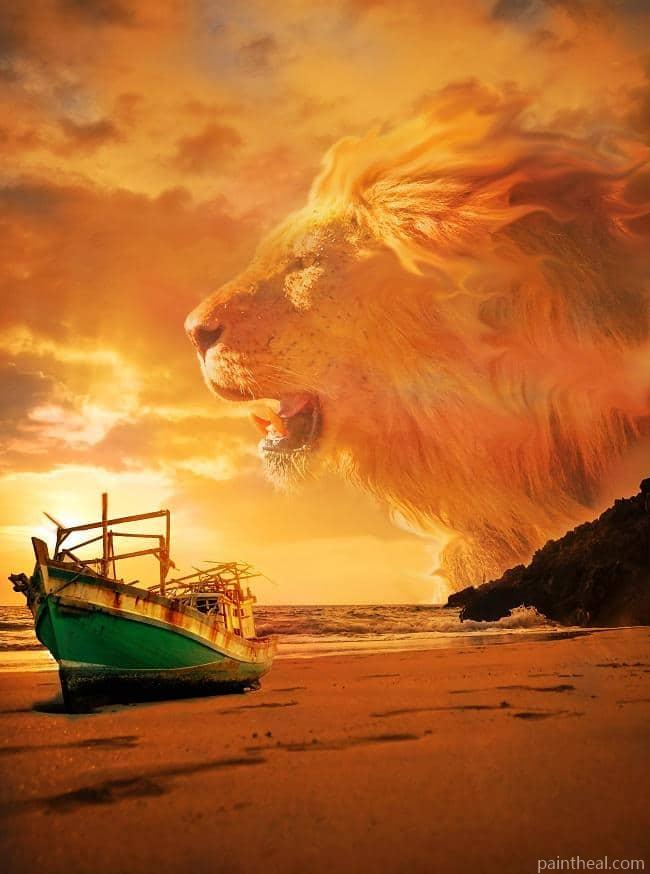 Lion in Beach Sky Landscape Painting By Numbers Kits