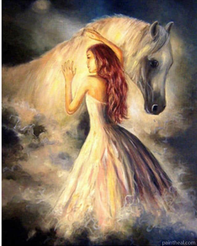 Girl and White Horse Animals Painting By Numbers Kits