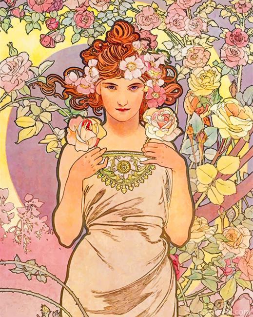 Beautiful Woman By Mucha Painting By Numbers Kits