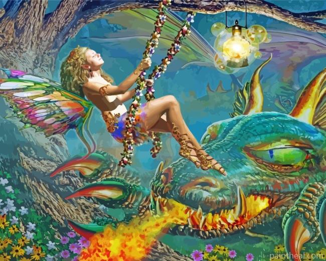 Fairy Swinging And Dragon Painting By Numbers Kits