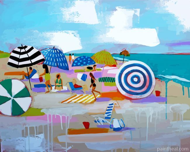 Ladies With Parasols On Th Beach Painting By Numbers Kits