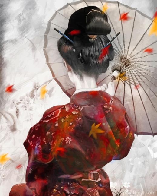 Chinese Woman Holding Umbrella Painting By Numbers Kits