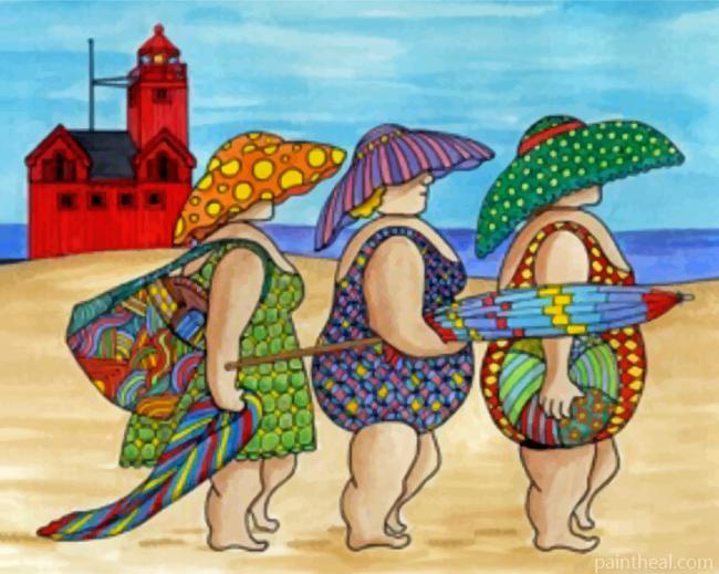 Fat Ladies In The Beach Painting By Numbers Kits