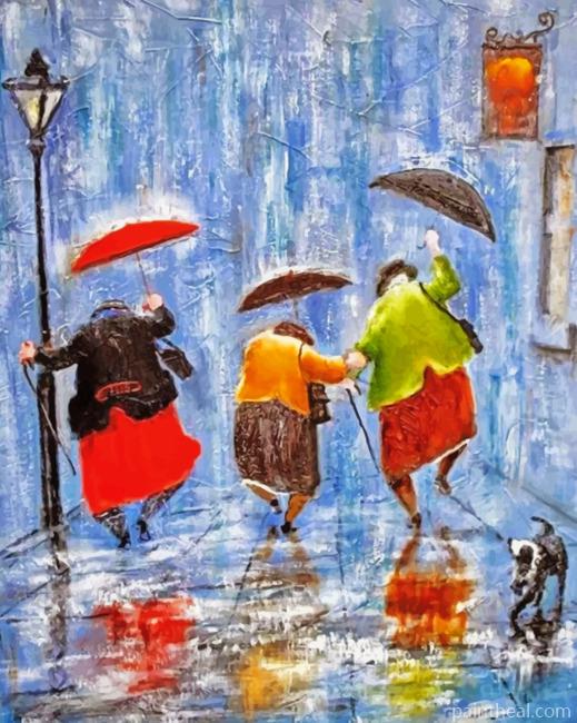Happy Old Sisters On A Rainy Day Painting By Numbers Kits