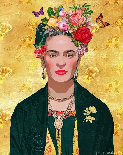 Frida With Flowers And Butterflies Painting By Numbers Kits