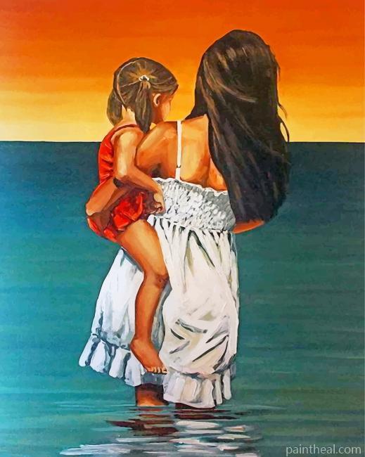 Mother And Daughter On The Beach Painting By Numbers Kits
