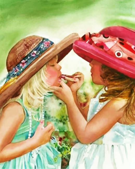 Sisters Doing Make Up Painting By Numbers Kits