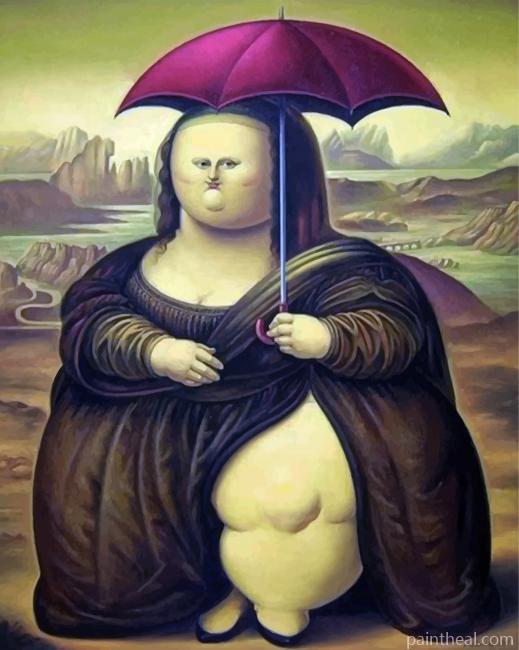 Fat Mona Lisa Holding An Umbrella Painting By Numbers Kits