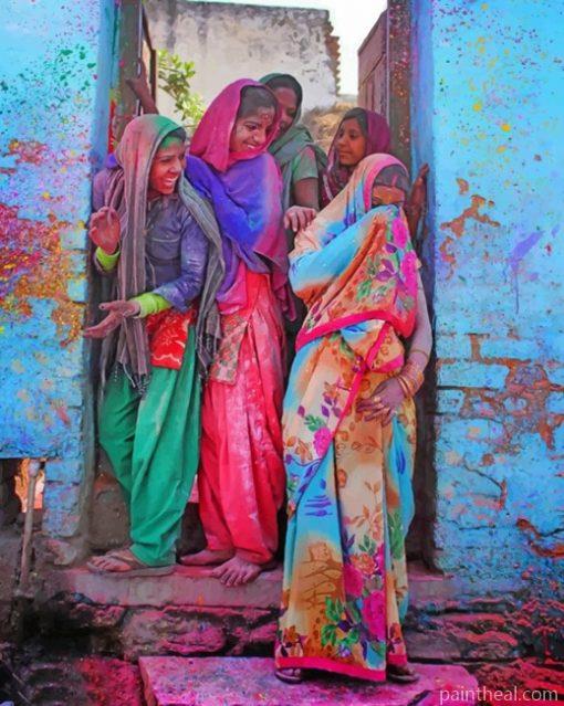 Indian Girl In Holi Color – 5D Diamond Painting Painting By Numbers Kits
