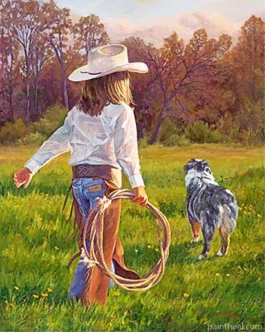 Cowgirl With Aussie Dog Painting By Numbers Kits