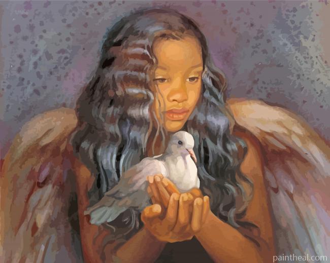 Black Girl Angel Holdding A Dove Painting By Numbers Kits