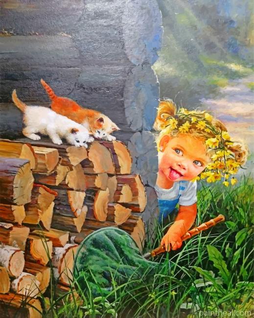 Girl And Her Kitties Painting By Numbers Kits