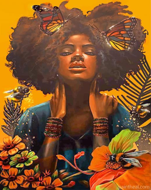 African Woman And Butterflies Painting By Numbers Kits