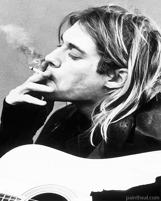 Black And White Kurt Cobain Smoking Painting By Numbers Kits
