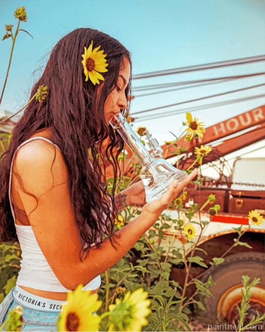 Sunflower Bong Girl Painting By Numbers Kits