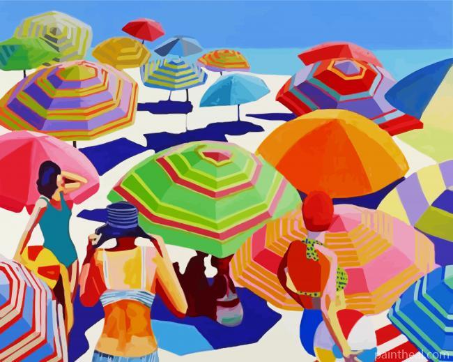 Abstract Ladies With Parasols On Th Beach Painting By Numbers Kits
