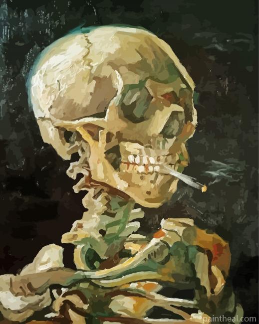 Van Gogh Skeleton Smoking Cigarette Painting By Numbers Kits