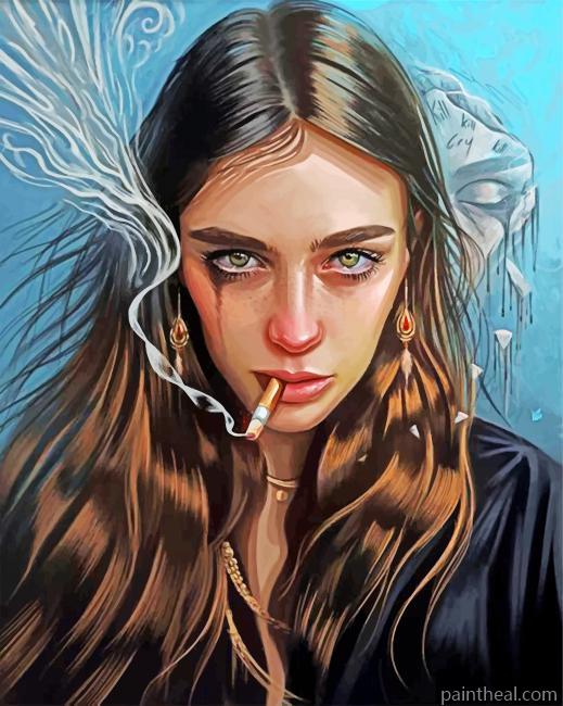 Sad Girl Smoking Cigarette Painting By Numbers Kits
