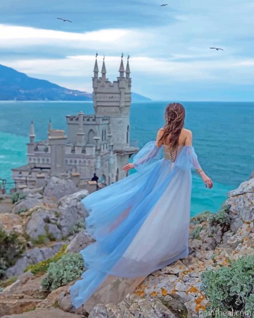 Princess Wearing Blue Dress Painting By Numbers Kits