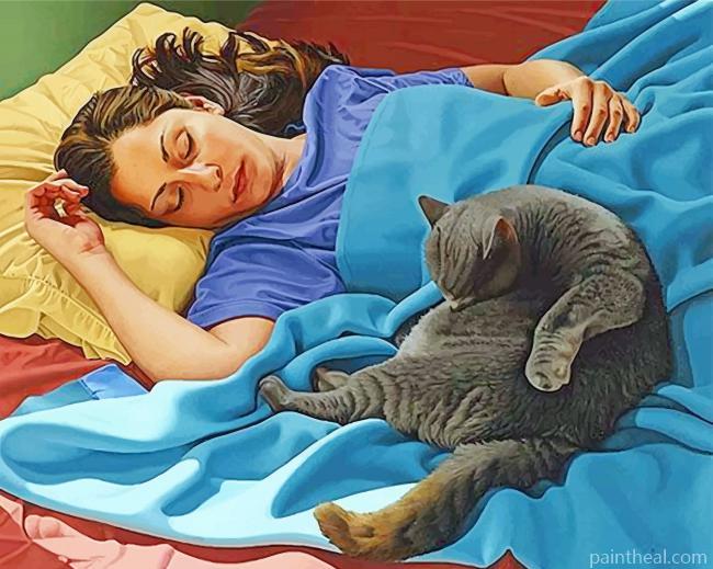 Woman And Cat Sleeping Painting By Numbers Kits