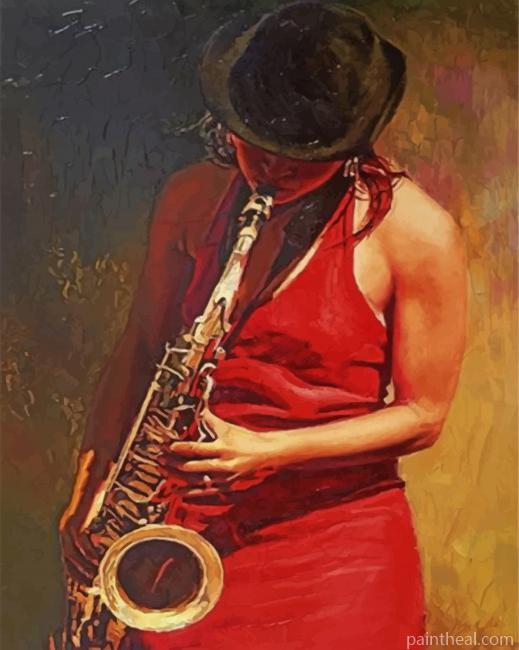 Woman Playing Saxophone Painting By Numbers Kits