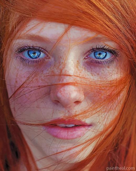 Red Head Girl With Blue Eyes Painting By Numbers Kits