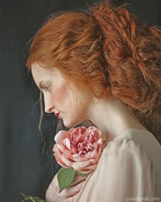 Redhead Woman Holding A Rose Painting By Numbers Kits