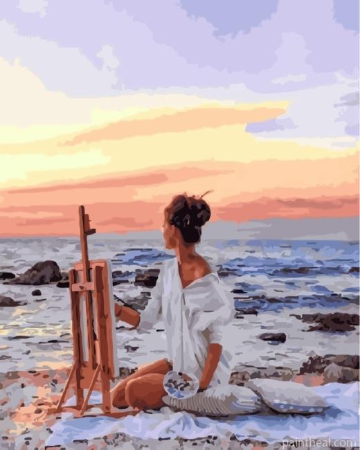 Painter Girl By Sea Painting By Numbers Kits
