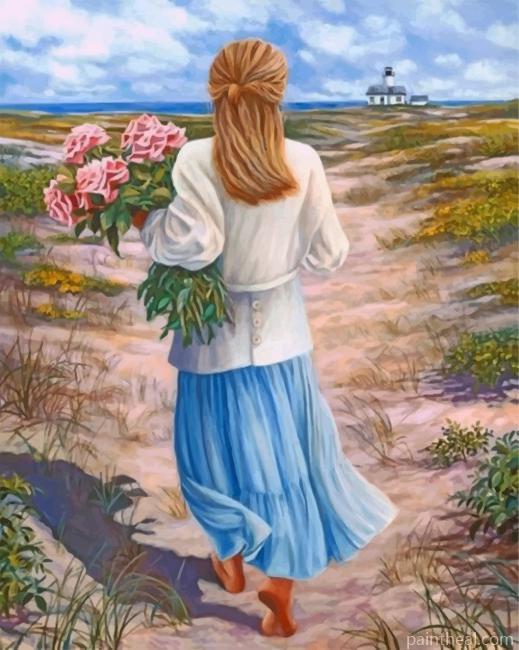 Blond Woman Holding Flowers Painting By Numbers Kits