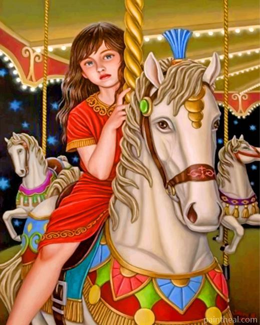Girl On A White Carousel Painting By Numbers Kits