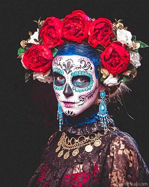 Skull Woman With Flowers Crown Painting By Numbers Kits