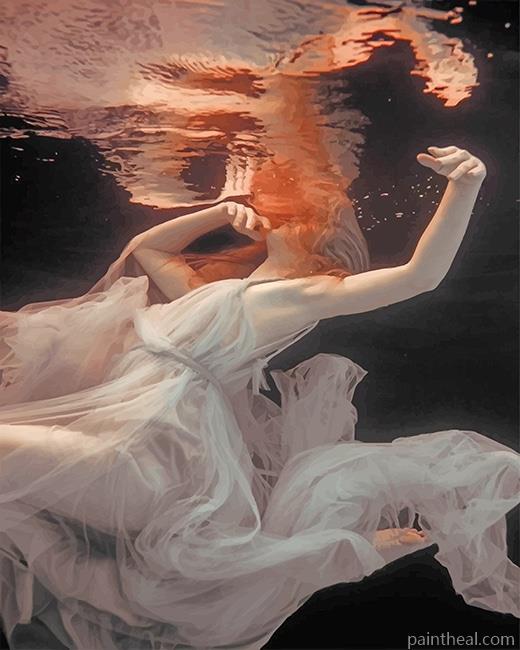 Redhead Woman Under Water Painting By Numbers Kits