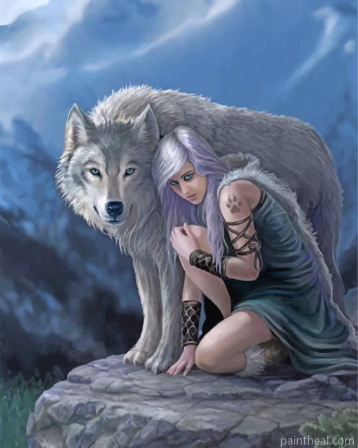 Girl And Grey Wolf Painting By Numbers Kits