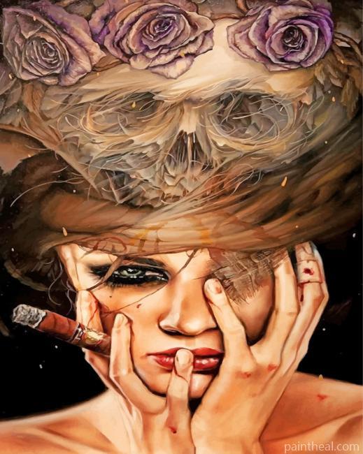 Girl And Skull Smoking Painting By Numbers Kits