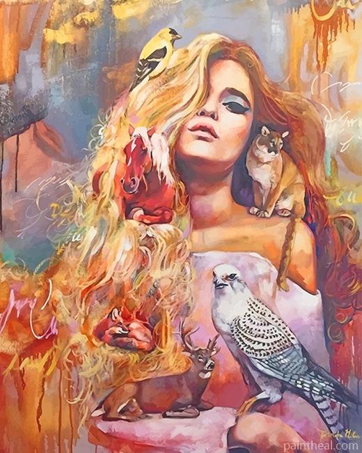 Animals Lover Blonde Girl Painting By Numbers Kits