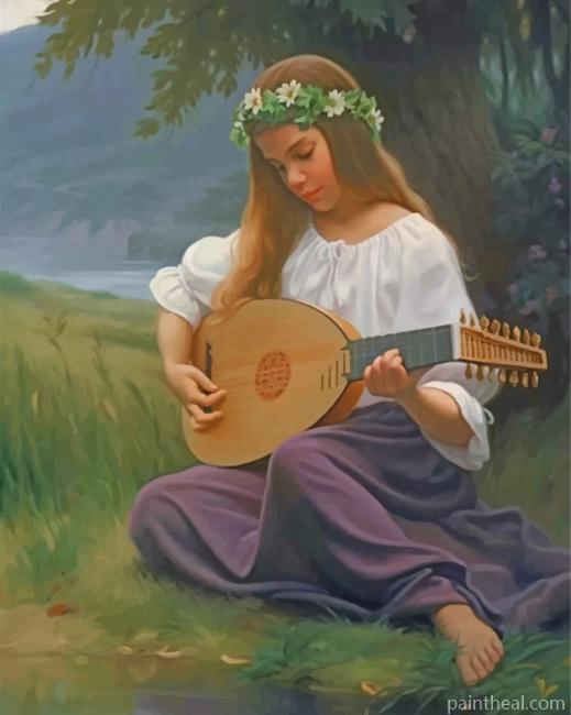 Girl Playing Music Painting By Numbers Kits