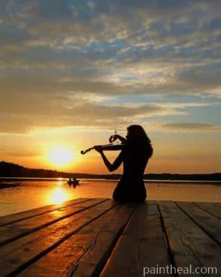 Violinist Girl Silhouette – 5D Diamond Painting Painting By Numbers Kits