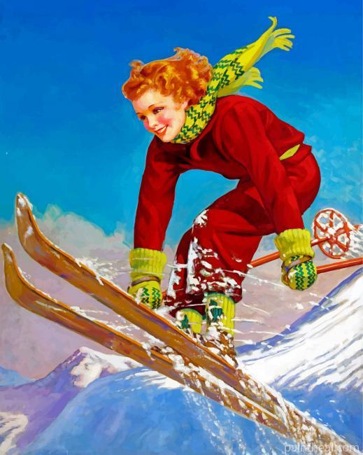Vintage Skiing Girl Painting By Numbers Kits