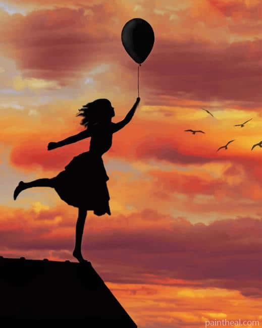 Girl With Balloon Silhouette Painting By Numbers Kits