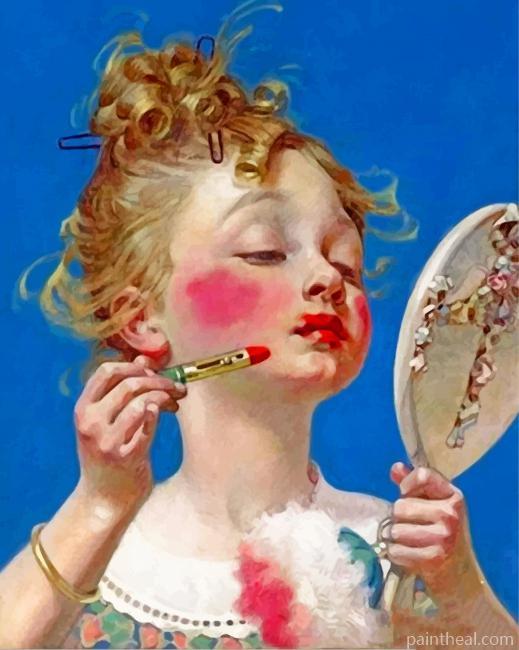 Little Girl Doing Make Up Painting By Numbers Kits