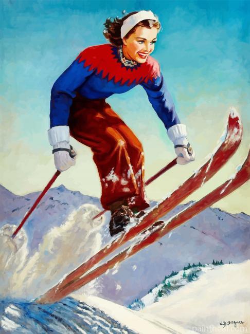 Skiing Girl Jump Painting By Numbers Kits