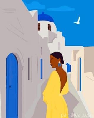 Black Woman In Santorini Painting By Numbers Kits