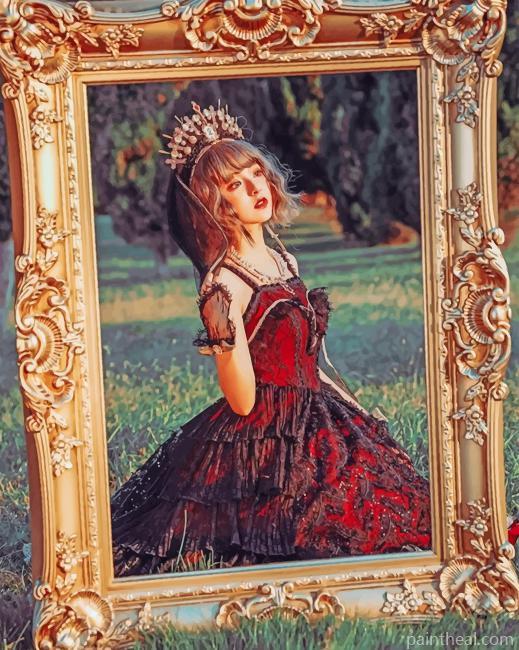 Girl Wearing Red Dress Painting By Numbers Kits